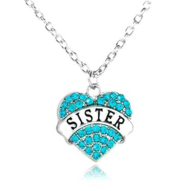 Imagem de Colar de irmã com pingente de coração para mulheres, presentes para irmãs, presente de aniversário de Natal para irmãs, One Size, Strass, Sem Pedra Preciosa