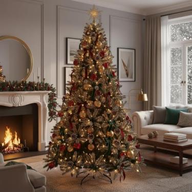 Imagem de Árvore De Natal Luxuosa Verde 2,10m de Altura 1100 Galhos Base de Ferro Reforçada Decoração Natalina Interior