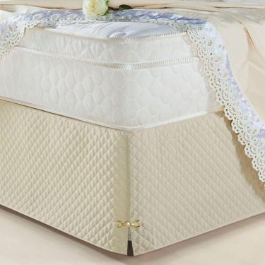 Imagem de Saia Cama Box Casal Padrão C/ Pingente Bege