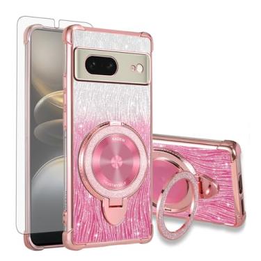 Imagem de Asuwish Capa de celular para celular Google Pixel 8 5G com protetor de tela de vidro temperado e glitter brilhante à prova de choque anel híbrido suporte rígido acessórios Pixel8 oito mulheres meninas