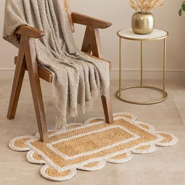 Imagem de HOMEMONDE Tapete retangular de juta recortada – Tapete de fibra natural rústico vintage trançado à mão para entrada/cozinha/porta da frente (natural, 6 x 0,9 m)