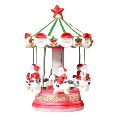 Imagem de MotiveTech Enfeite de mesa em forma de carrossel de Natal, decoração natalina original para escritório, sala de estudos, lareira estilo fazenda ou mesa de