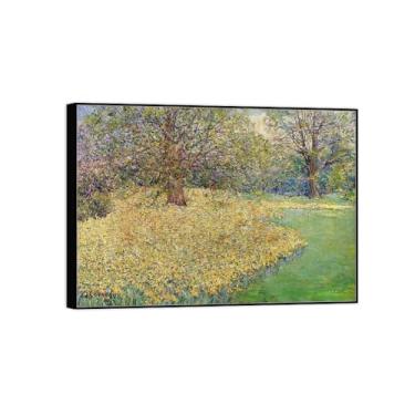 Imagem de BMZFYBS Imagem de arte de parede de paisagem - impressões em tela vintage - íris amarelas - pintura com moldura preta para sala de estar decoração de casa de fazenda 70 x 100 cm 27 x 39 pol