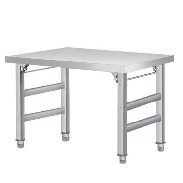 Imagem de Mesa dobrável de aço inoxidável de 91 x 61 cm – mesa de preparação dobrável comercial de 235 kg, mesa de trabalho de base aberta com prateleira e pés ajustáveis, para cozinha doméstica, restaurante