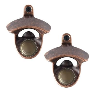 Imagem de HAIICEN Abridor de tampa de garrafa de cobre vintage, suporte magnético de parede, abridor de garrafa de cerveja retrô com parafusos para cozinha doméstica (pacote com 2)