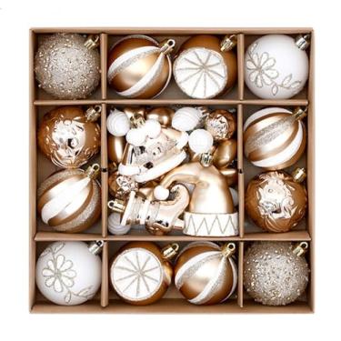 Imagem de 46 peças de bolas de Natal, enfeites de Natal, enfeites de bola, decoração de árvore de Natal, enfeites de pendurar para casa, festa de árvore de Natal, suprimentos de férias (branco champanhe)
