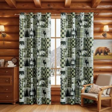 Imagem de Cortinas de cabine rústicas verdes 2 painéis cortina estilo country 50% bloqueio de luz escurecimento ilhós tratamentos de janela fazenda, patchwork xadrez, cortinas decorativas para sala de estar