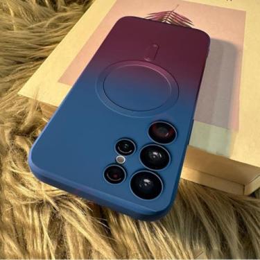 Imagem de HJZSZX Capa de silicone luxuosa com gradiente magnético e carregamento sem fio para S23 Ultra (para S23 Ultra/cinza)