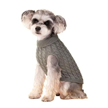 Imagem de Generic Suéteres de tricô para cães, jaqueta de pelúcia de lã, confortável, colete de inverno para animais de estimação, pulôver de malha macio para gatos (M, cinza)