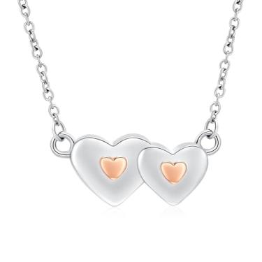 Imagem de Minicremation Colar de urna de cremação para cinzas, pingente de lembrança de coração duplo, presente para mulheres, medalhão de urna memorial funerário, Metal, não