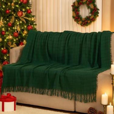 Imagem de Manta Decorativa para Sofá Natalina - 100% Algodão Artesanal com Franjas para Decoração de Natal(VERDE,MANTA P 1,70 X 1,40)