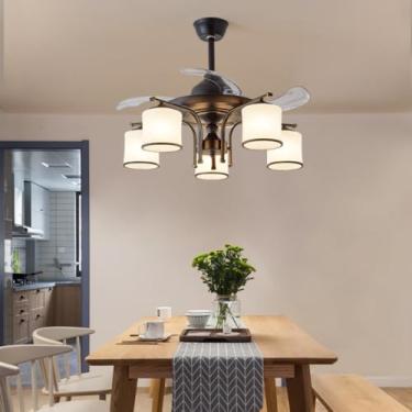 Imagem de Ventilador de teto moderno e discreto com luz LED para sala de estar, restaurante, quarto, escritório, casa de campo ou hotel, com controle remoto (5 lâmpadas, 1 unidade).