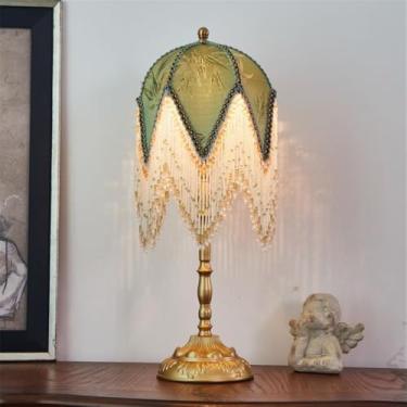 Imagem de Luminária de mesa francesa de luxo com LED, estilo retrô americano, para sala de estar, quarto, escritório, casa de campo ou hotel, com franjas criativas, estilo campestre europeu (Estilo 3)