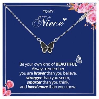 Imagem de Ralukiia Colar de borboleta para sobrinha, presente de joia bonita com cartão de mensagem, presente de incentivo inspirador da tia ou tio — 2 cores, Medium, Aço inoxidável, Sem Pedra Preciosa