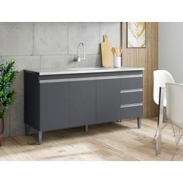 Imagem de Balcão Armário de Cozinha Andréia 150cm Cinza S/Tampo 2 Portas 3 Gavetas