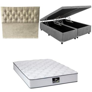 Imagem de Cama Box Baú Bipartida Blindada com Colchão Doss Molas Ensacadas 30cm + Cabeceira Botonê (SUEDE CINZA, Casal Bipartido)