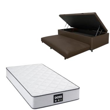 Imagem de Cama Box Baú Solteiro com Auxiliar (Bicama) + Colchão Doss Molas Ensacadas 30cm | Kit Completo com Cabeceira Botonê Opcional | Diversas Cores (2, CORINO MARROM, SEM CABECEIRA)