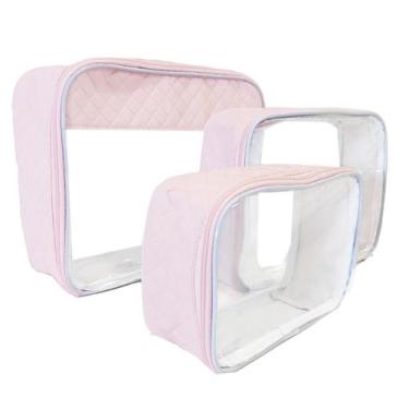 Imagem de Kit 3 Necessaire Transparente Unissex Grande Viagem Frasqueira Organiz