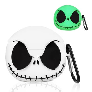 Imagem de Boaretiu Capa para Airpods 4 - Capa 3D que brilha no escuro fofa engraçada personagem de caveira sorridente anime assustador terror legal capa design com mosquetão chaveiro para mulheres meninas