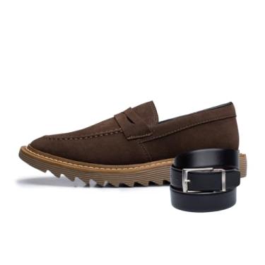 Imagem de ThézB Sapato Social Oxford Masculino em Couro Sintético, Sola Tratorada, com Cinto Social, Estilo Brogue, para Escritório e Festas (Café Ambar, BR, Adulto, Numérico, 43)