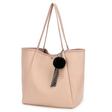 Imagem de TANTOMI Bolsa feminina de couro vegano, bolsa de ombro grande à prova d'água para viagens, Rosa escuro