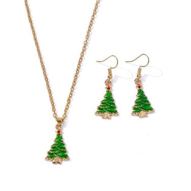 Imagem de Conjunto de colar e brincos com pingente de árvore de Natal, liga de ouro com detalhes de diamante, joias festivas de férias