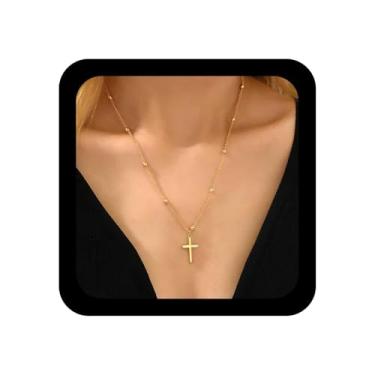 Imagem de Xduargs Colar com pingente de cruz vintage, crucifixo, cruz, gargantilha dourada, corrente satélite, colares religiosos, cristãos, joias para mulheres, Zinco, Sem Pedra Preciosa