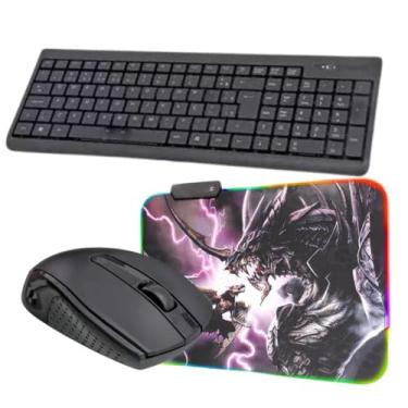 Imagem de Kit Teclado e Mouse Sem Fio Optical Sem Fio 2.4 Ghz+ Mousepad Gamer RGB Antiderrapante Luz Led 35x25cm