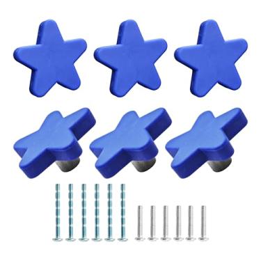 Imagem de AUXBC 6 peças de maçanetas de armário de borracha macia, puxador de gaveta de orifício único em forma de desenho animado fofo para quarto infantil, cozinha, armário e guarda-roupa (estrela azul)