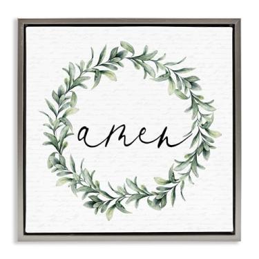 Imagem de Stupell Industries Amen Botanical Wreath & Script Gray Framed Floater Canvas Wall Art, design by Lettered and Lined, 18 x 18