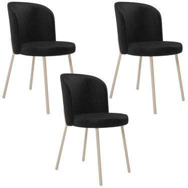 Imagem de Kit 03 Cadeiras Para Sala de Jantar Cozinha Estofada Gavi Arena L02 Couríssimo Preto - Lyam Decor