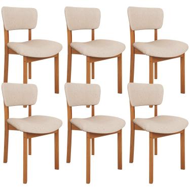 Imagem de Kit 06 Cadeiras Para Sala de Jantar Cozinha Living Estofada Dara L02 Linho Bege - Lyam Decor