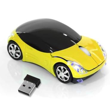 Imagem de HuGuWdy Mouse amarelo fofo sem fio, 2,4 G com receptor USB, mouse de carro 1600DPI para computador, sem fio, para laptop, tablet, Windows para Mac OS para o Natal (amarelo)