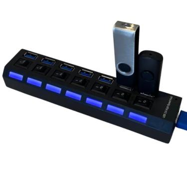 Imagem de Hub Usb 3.0 7 Portas Extensão Rápida Pendrive Not HD Mouse, LED Indicador, Cabo 50cm, Botões Liga/Desliga Individual Multiportas USB Extensor