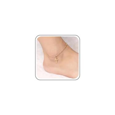 Imagem de Erimberate Pulseira de tornozelo com cruz boêmia crucifixo de ouro, corrente de tornozelo com pingente de cruz, corrente de metal, corrente de pé, tornozeleira, verão, praia, pé, joias, presentes para