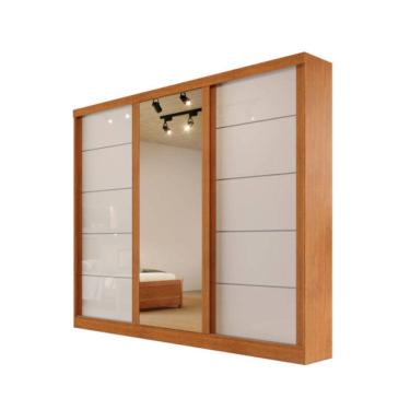 Imagem de Guarda-roupa solteiro espelho 4 gavetas 2,21m - Capri-Nature/Off - Bianchi Móveis