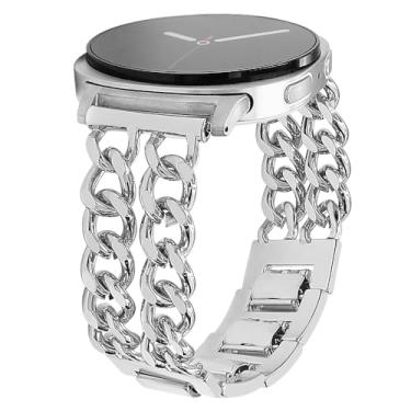 Imagem de REALSIGN Pulseira de metal masculina e feminina compatível com Samsung Galaxy Watch 8 de 40 mm/44 mm, Galaxy Watch 8 Classic de 46 mm, elegante pulseira de corrente cubana com elos de cowboy (prata)