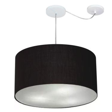 Imagem de Lustre Pendente Cilíndrico Com Desvio De Centro Vivare Md-4253 Cúpula Em Tecido 55x30cm - Bivolt Preto 127/220v
