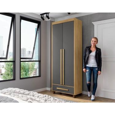 Imagem de Guarda-roupas Solteiro Dubai 2 Portas 1 Gaveta Cinamomo/grafite