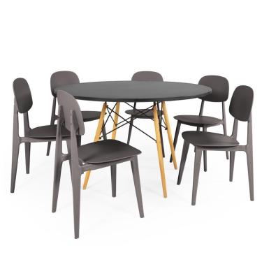 Imagem de Conjunto Mesa De Jantar Redonda Eiffel Preta 120cm Com 6 Cadeiras Itália - Cinza