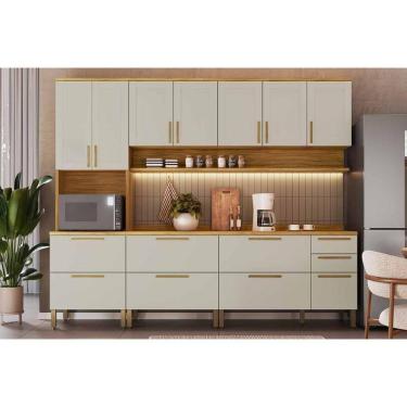 Imagem de Cozinha Completa Riesling 5 Peças (2aéreos+2balcões+1paneleiro) C5p140 Amendoa-off White - Ronipa