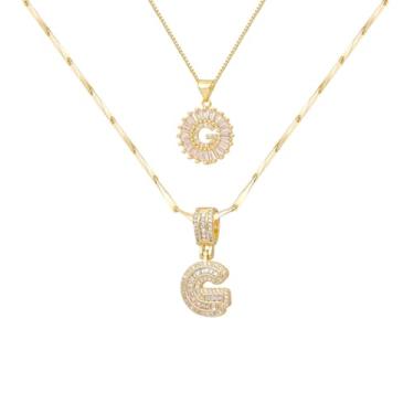 Imagem de ALFISO Colar com letras para mulheres, colares com inicial banhada a ouro 14K, joias personalizadas com nome personalizado, colar com pingente de iniciais para casal, 2 peças, colar elegante e