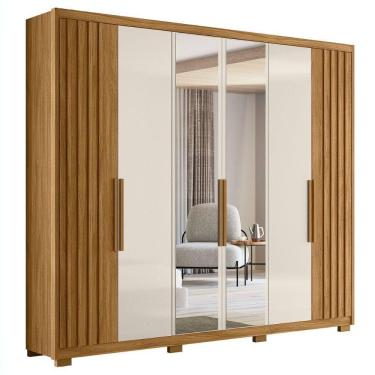 Imagem de Guarda Roupa Casal Espelho 6 Portas 260 Cm Araguaia Freijo Off White Moval