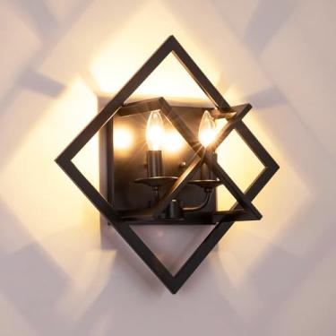 Imagem de fengkeDU Arandelas de parede pretas, luminária de parede de escada, arandelas de parede rústicas de 45 cm lâmpada de montagem de parede interna para sala de estar quarto banheiro (base E12, lâmpadas