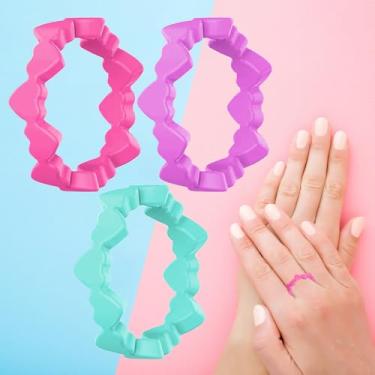 Imagem de 3 anéis de noivado para mulheres, cor doce, coração, anéis de borracha de silicone, ergonômicos, respiráveis e alianças de casamento, 6, Silicone, Sem pedra preciosa