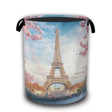 Imagem de Cesta de lavanderia da Torre Eiffel, cesto de roupa suja em flor de cerejeira, impermeável, bolsa dobrável, balde de armazenamento de roupas, organizador de brinquedos decorativo para banheiro, quarto