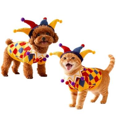 Imagem de Suéter de Natal para gatos, fantasia de palhaço de circo com chapéu de coringa para cães pequenos, gatos, cosplay, roupas de gatinho