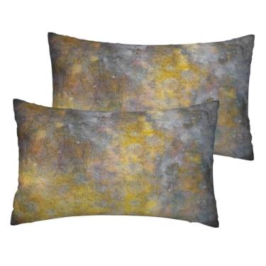 Imagem de VIREOTHIA Conjunto de 2 capas de almofada para lombar amarela e cinza, 30 x 50 cm, pintura a óleo, retangular, capas de almofada para decoração de sofá-cama