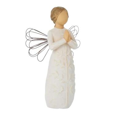 Imagem de Chiorgone Estatueta de anjo rezando - Estátua Feng Shui de mesa de resina com asas de arame - Decoração inspiradora de escritório em casa para paz, esperança e presente de cura