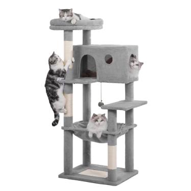 Imagem de Pawfessor Árvore para gatos de 137 cm com rede grande, torre para gatos adultos de 53 x 43 cm com postes para arranhar com cama superior grande, almofada para arranhadores, casa de condomínio espaçosa